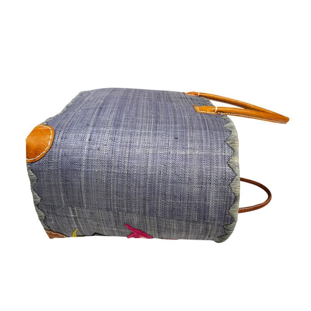 Le Comptoir De La Plage "Madagascar" Woven Raffia Blue/Pink Flamingos ExL Tote - Picture 12 of 16